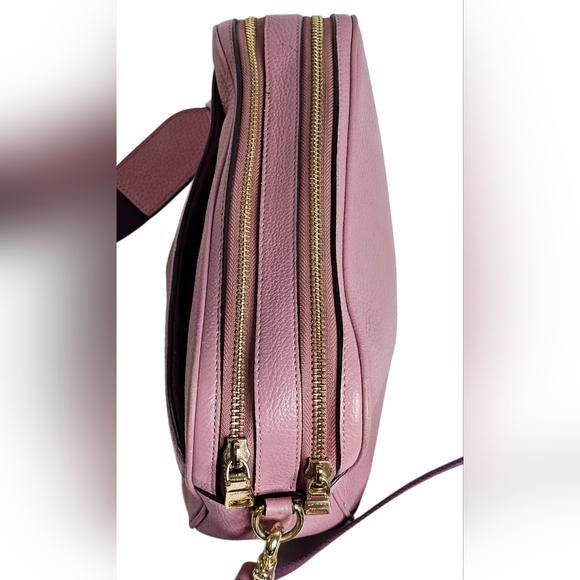 Coach Jes Crossbody Camera Shoulder Bag Double-Zip Pink Metallic Pebbled Leather - Picture 10 of 16